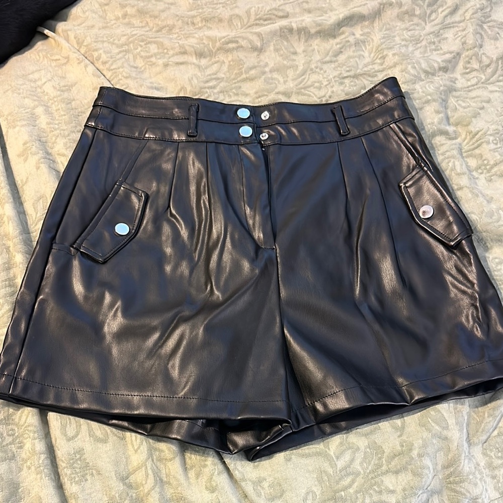 Love Tree Black Faux Leather High Waist Shorts